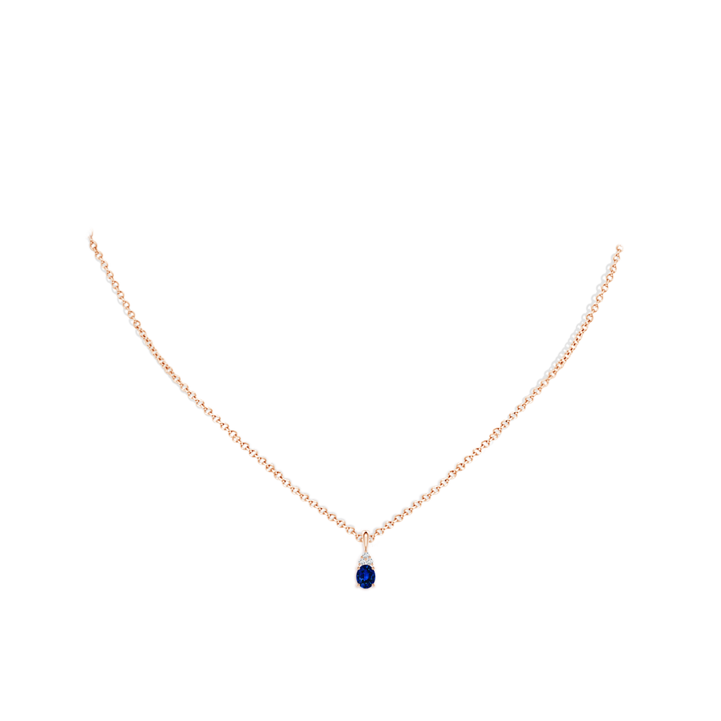 5x4mm AAAA Oval Sapphire Solitaire Pendant with Trio Diamond in Rose Gold pen