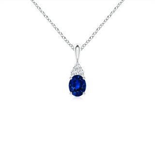 5x4mm AAAA Oval Sapphire Solitaire Pendant with Trio Diamond in White Gold