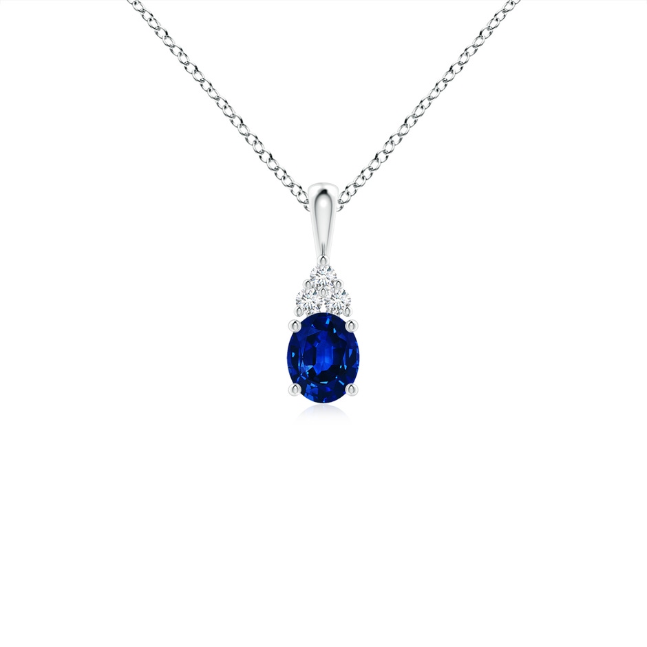 5x4mm AAAA Oval Sapphire Solitaire Pendant with Trio Diamond in White Gold 