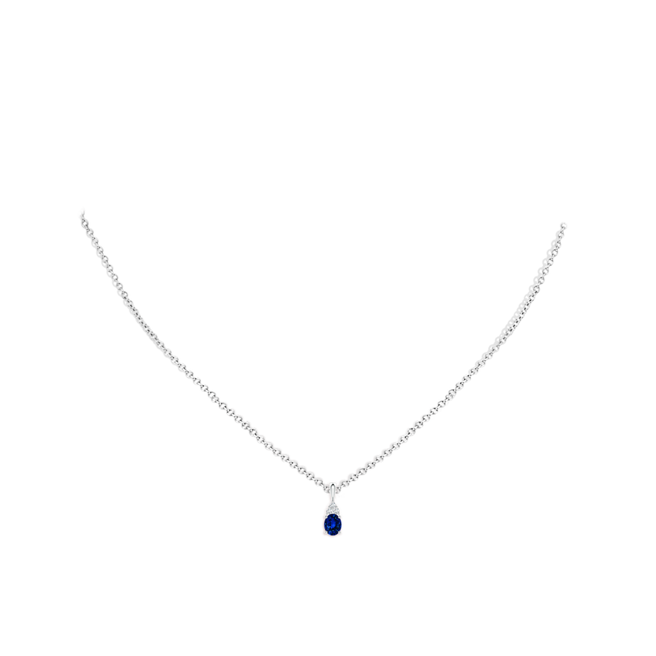 5x4mm AAAA Oval Sapphire Solitaire Pendant with Trio Diamond in White Gold pen