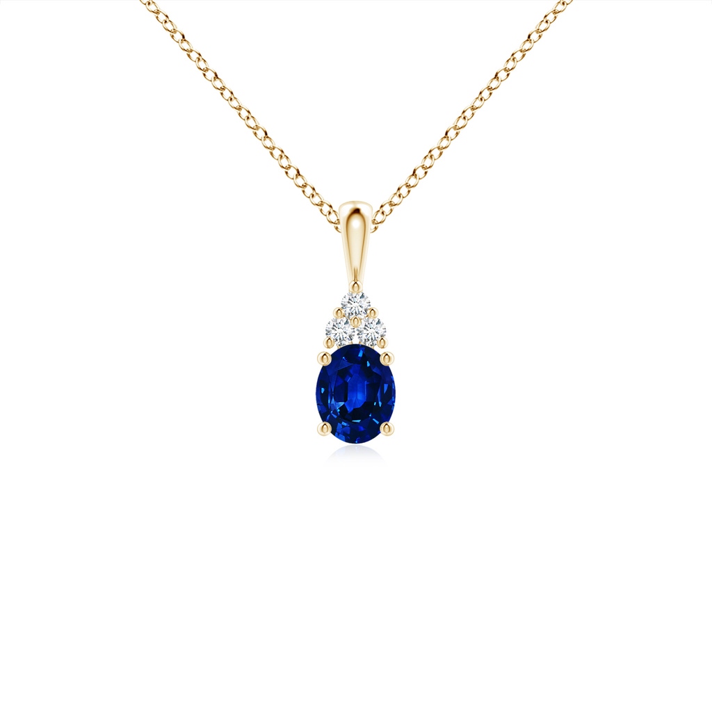 5x4mm AAAA Oval Sapphire Solitaire Pendant with Trio Diamond in Yellow Gold