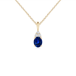 5x4mm AAAA Oval Sapphire Solitaire Pendant with Trio Diamond in Yellow Gold