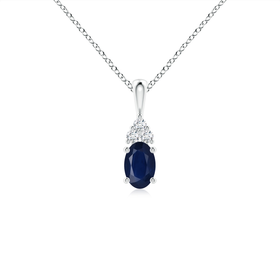 6x4mm A Oval Sapphire Solitaire Pendant with Trio Diamond in S999 Silver 