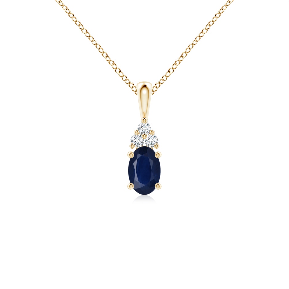 6x4mm A Oval Sapphire Solitaire Pendant with Trio Diamond in Yellow Gold 