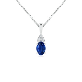 6x4mm AAA Oval Sapphire Solitaire Pendant with Trio Diamond in White Gold