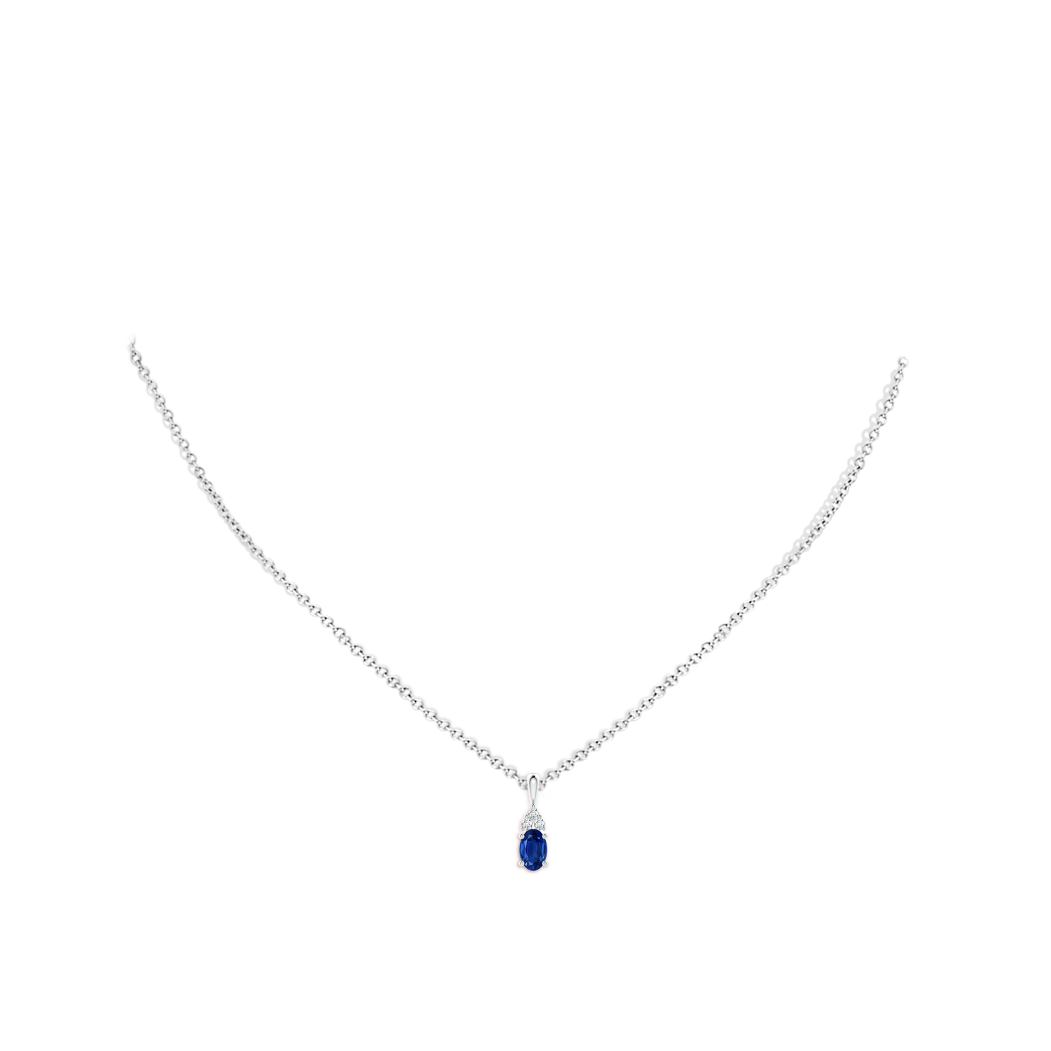 6x4mm AAA Oval Sapphire Solitaire Pendant with Trio Diamond in White Gold - body_neck
