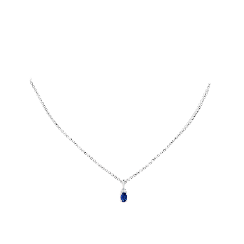 6x4mm AAA Oval Sapphire Solitaire Pendant with Trio Diamond in White Gold pen