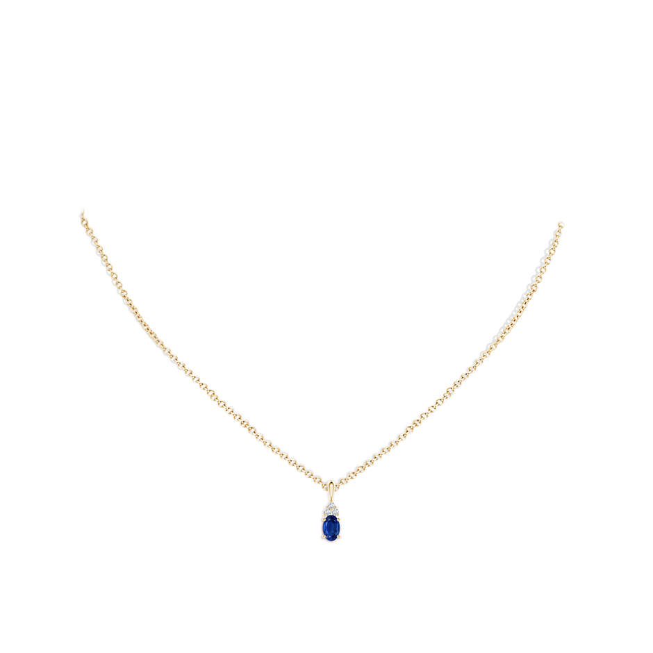 6x4mm AAA Oval Sapphire Solitaire Pendant with Trio Diamond in Yellow Gold pen