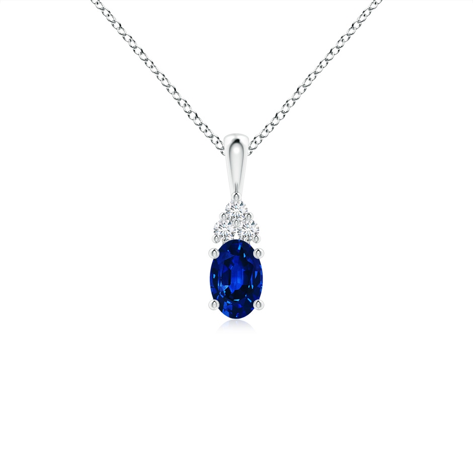 6x4mm AAAA Oval Sapphire Solitaire Pendant with Trio Diamond in P950 Platinum 