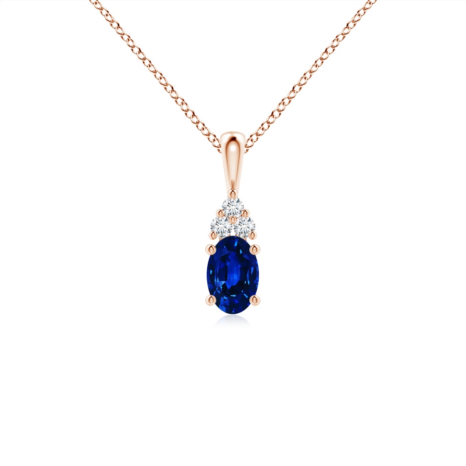 6x4mm AAAA Oval Sapphire Solitaire Pendant with Trio Diamond in Rose Gold 