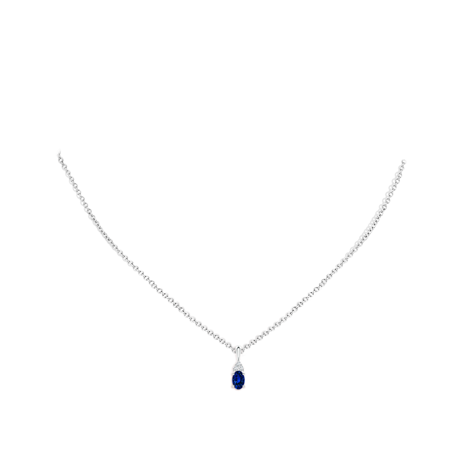 6x4mm AAAA Oval Sapphire Solitaire Pendant with Trio Diamond in White Gold pen