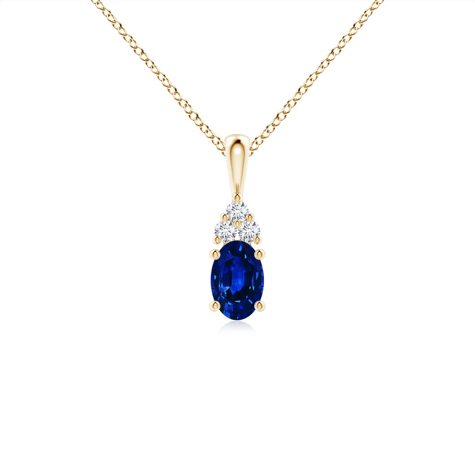 6x4mm AAAA Oval Sapphire Solitaire Pendant with Trio Diamond in Yellow Gold 