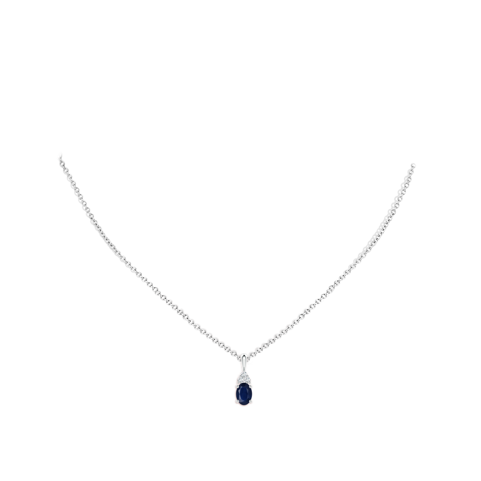 7x5mm A Oval Sapphire Solitaire Pendant with Trio Diamond in S999 Silver pen