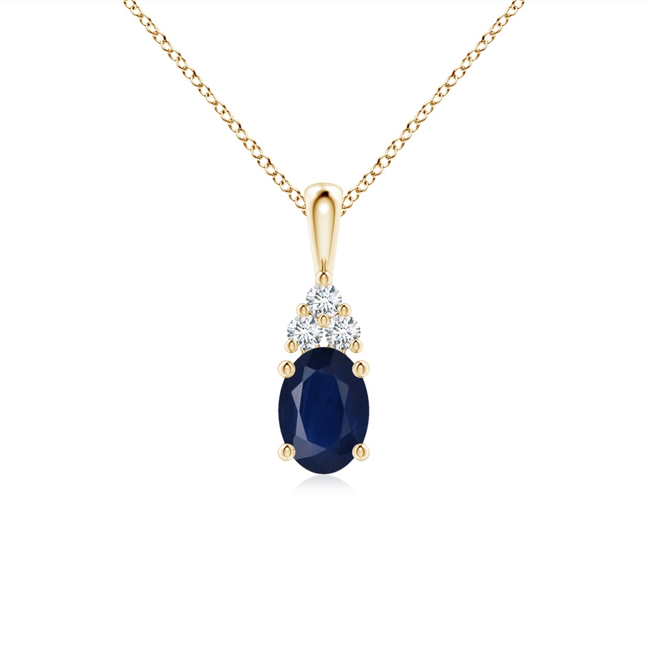 7x5mm A Oval Sapphire Solitaire Pendant with Trio Diamond in Yellow Gold 