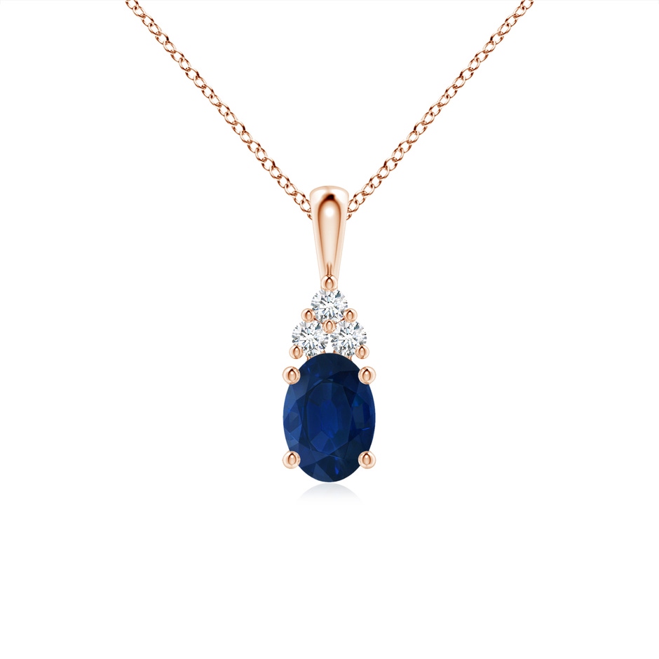 7x5mm AA Oval Sapphire Solitaire Pendant with Trio Diamond in Rose Gold 