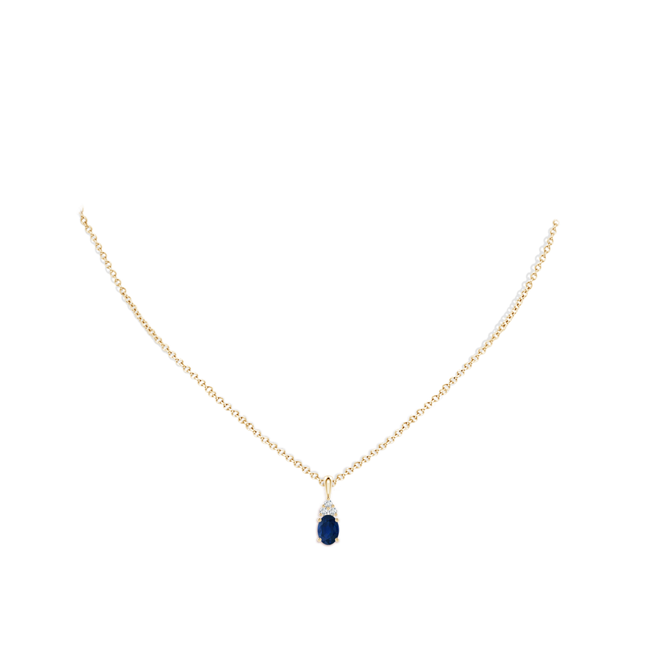7x5mm AA Oval Sapphire Solitaire Pendant with Trio Diamond in Yellow Gold pen