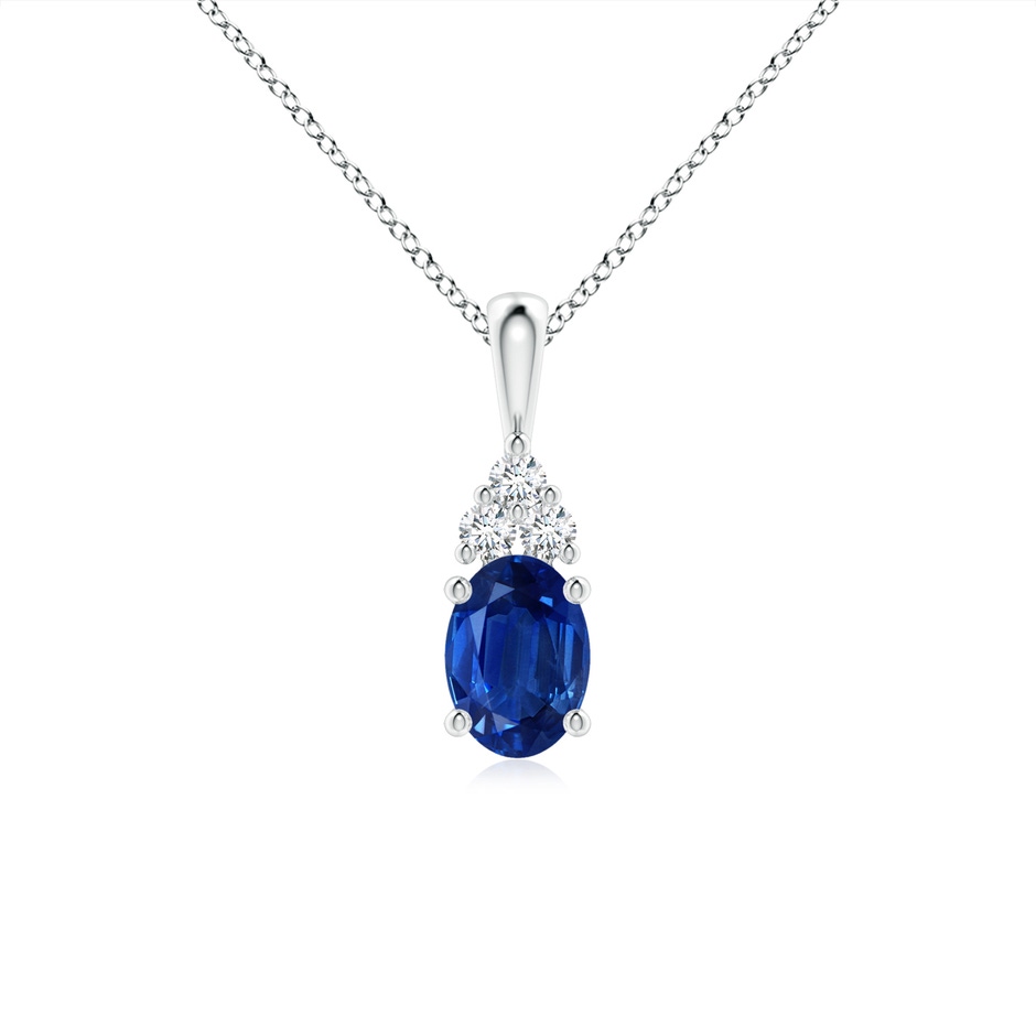 7x5mm AAA Oval Sapphire Solitaire Pendant with Trio Diamond in P950 Platinum 