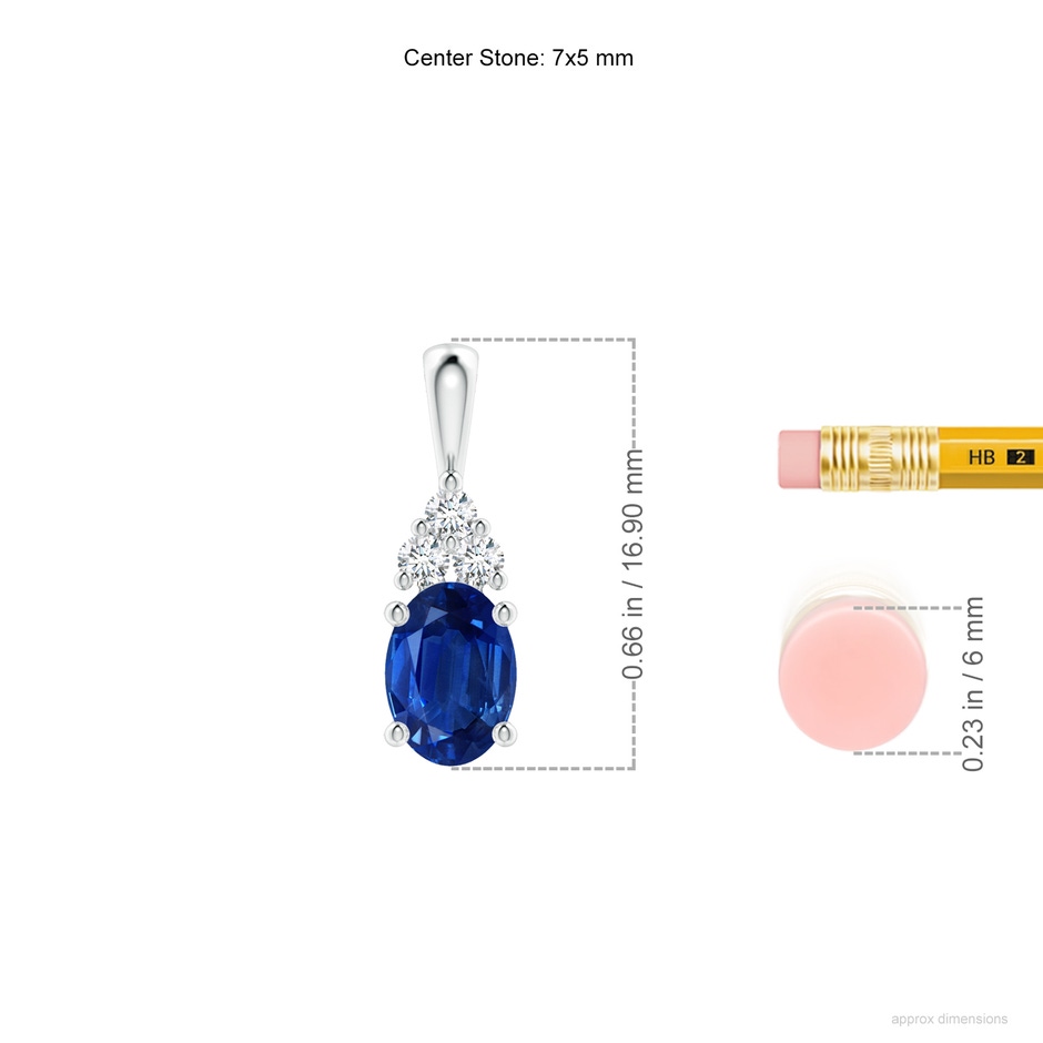 7x5mm AAA Oval Sapphire Solitaire Pendant with Trio Diamond in White Gold ruler