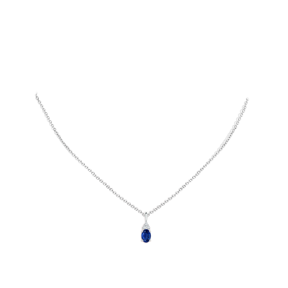 7x5mm AAA Oval Sapphire Solitaire Pendant with Trio Diamond in White Gold pen