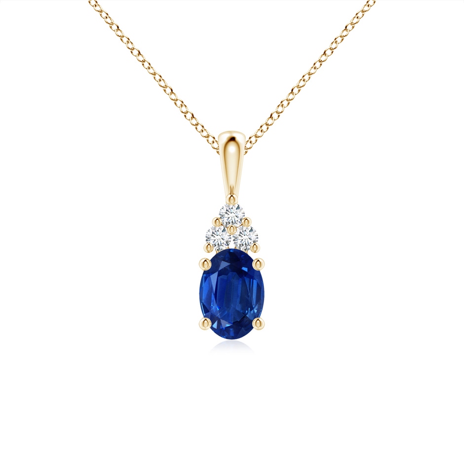 7x5mm AAA Oval Sapphire Solitaire Pendant with Trio Diamond in Yellow Gold 