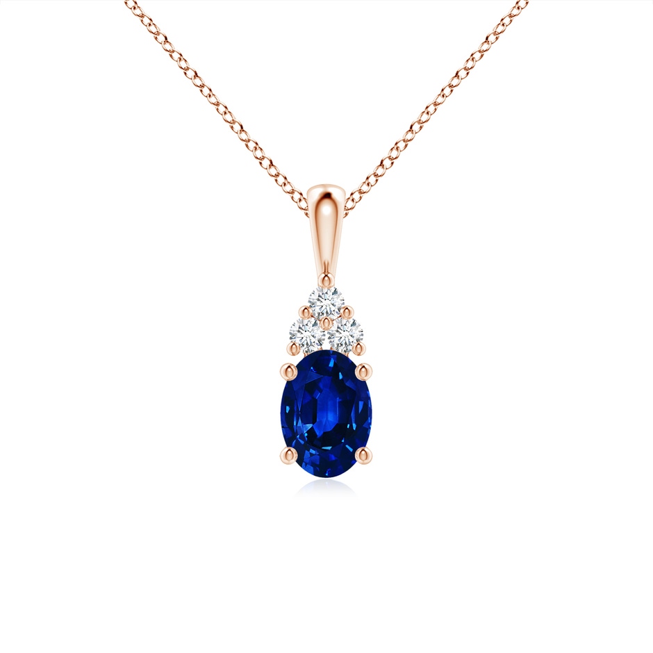 7x5mm AAAA Oval Sapphire Solitaire Pendant with Trio Diamond in Rose Gold 
