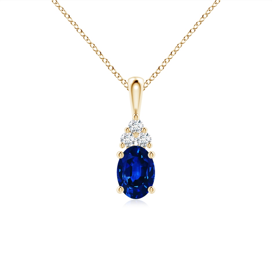 7x5mm AAAA Oval Sapphire Solitaire Pendant with Trio Diamond in Yellow Gold 