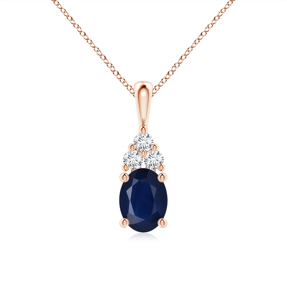 8x6mm A Oval Sapphire Solitaire Pendant with Trio Diamond in Rose Gold 
