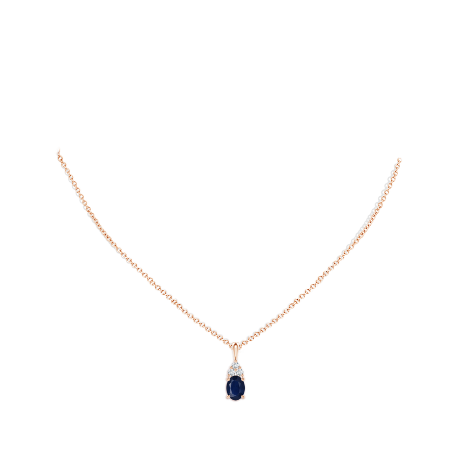 8x6mm A Oval Sapphire Solitaire Pendant with Trio Diamond in Rose Gold pen