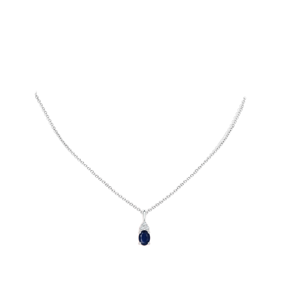 8x6mm A Oval Sapphire Solitaire Pendant with Trio Diamond in White Gold pen