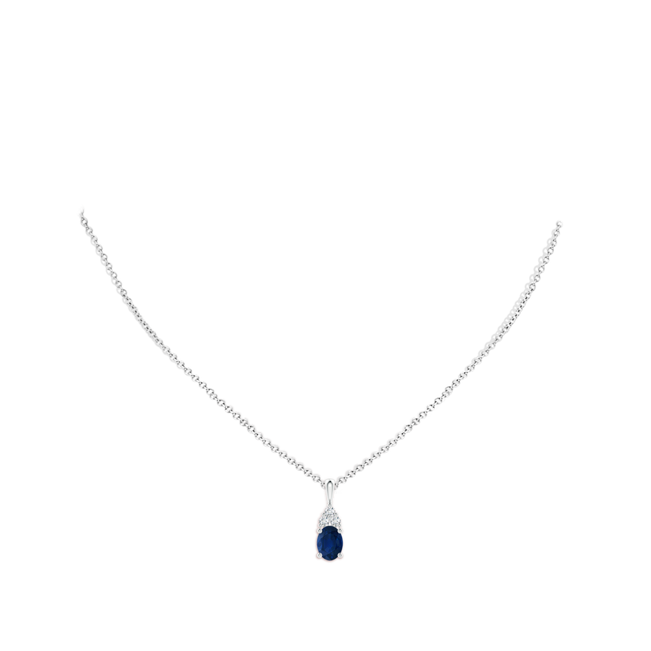 8x6mm AA Oval Sapphire Solitaire Pendant with Trio Diamond in White Gold pen