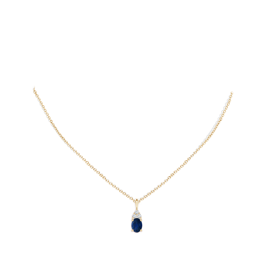 8x6mm AA Oval Sapphire Solitaire Pendant with Trio Diamond in Yellow Gold pen