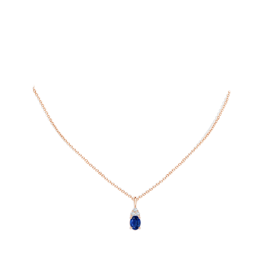8x6mm AAA Oval Sapphire Solitaire Pendant with Trio Diamond in Rose Gold pen