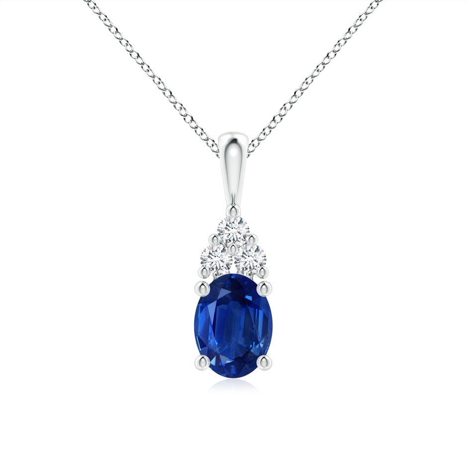 8x6mm AAA Oval Sapphire Solitaire Pendant with Trio Diamond in White Gold 