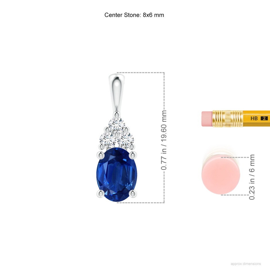 8x6mm AAA Oval Sapphire Solitaire Pendant with Trio Diamond in White Gold ruler