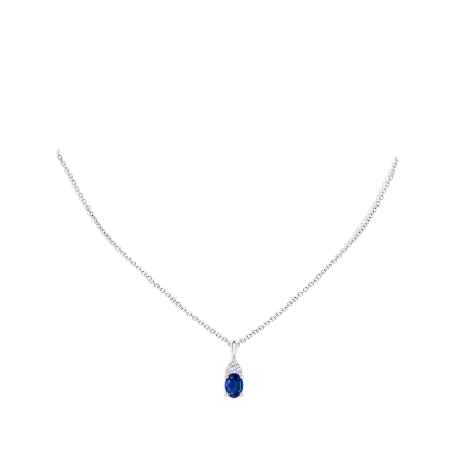 8x6mm AAA Oval Sapphire Solitaire Pendant with Trio Diamond in White Gold pen