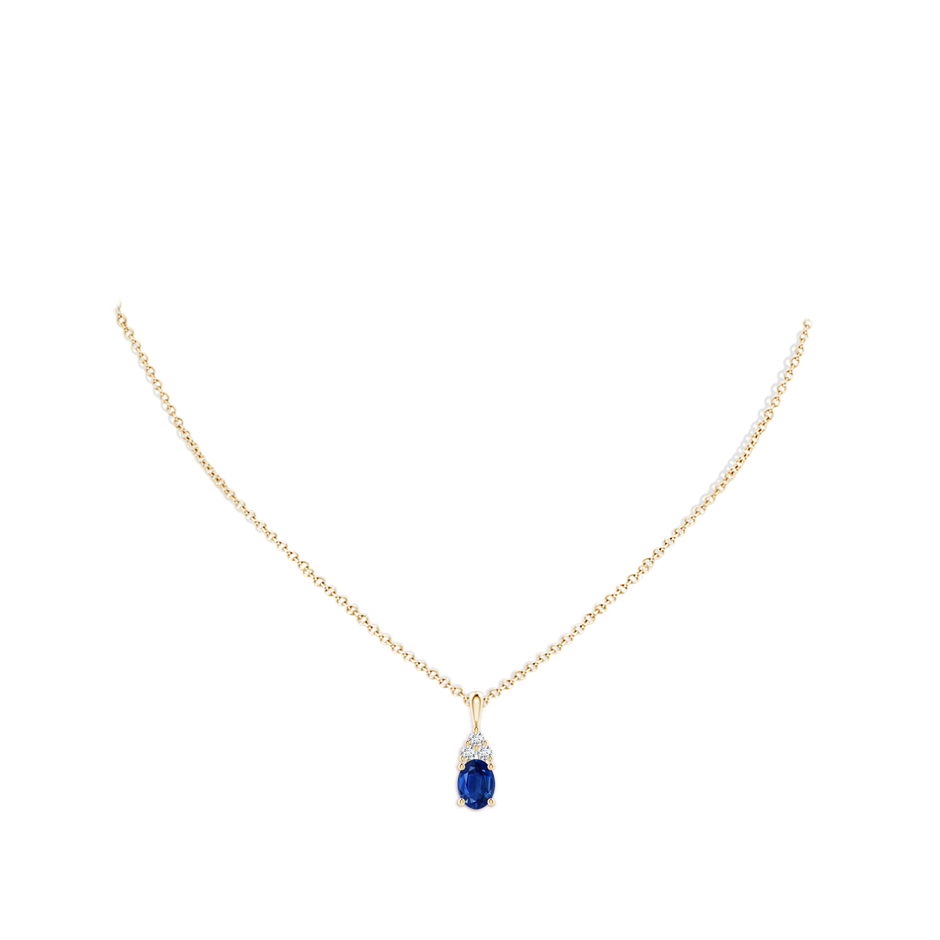 8x6mm AAA Oval Sapphire Solitaire Pendant with Trio Diamond in Yellow Gold pen