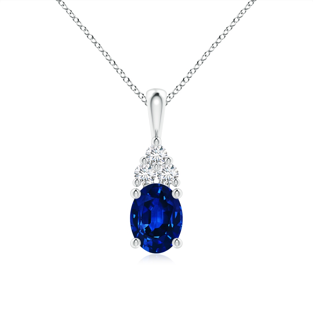 8x6mm AAAA Oval Sapphire Solitaire Pendant with Trio Diamond in P950 Platinum