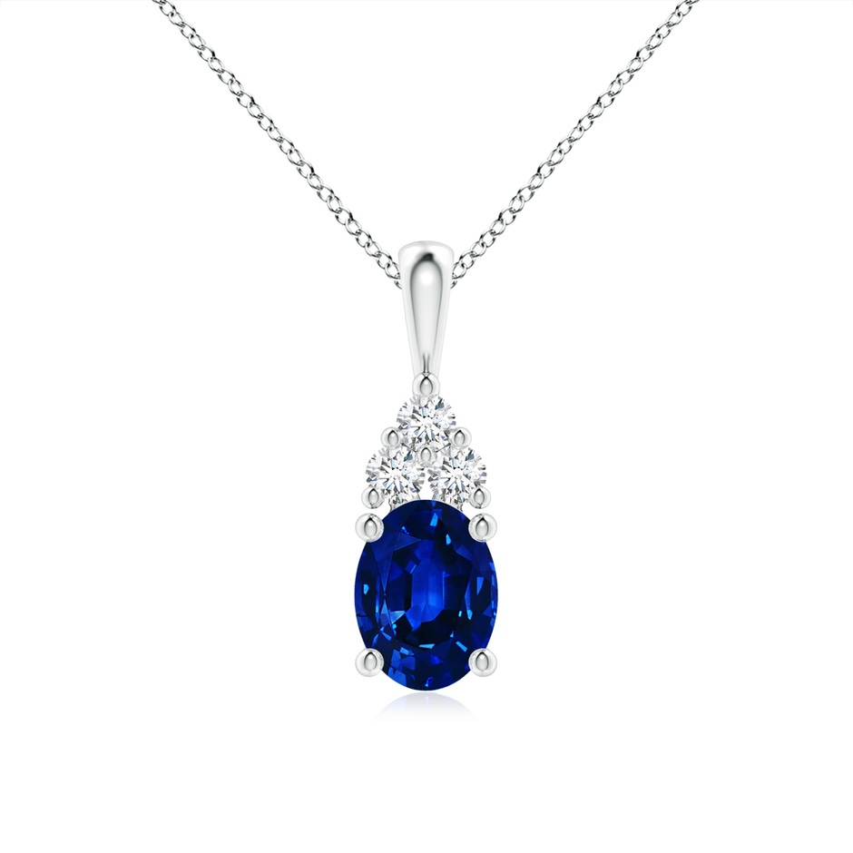 8x6mm AAAA Oval Sapphire Solitaire Pendant with Trio Diamond in P950 Platinum 