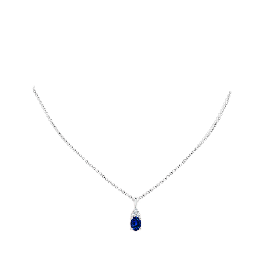 8x6mm AAAA Oval Sapphire Solitaire Pendant with Trio Diamond in P950 Platinum pen