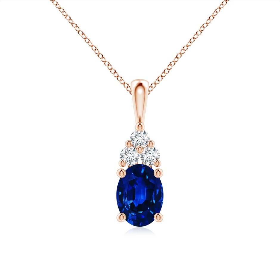 8x6mm AAAA Oval Sapphire Solitaire Pendant with Trio Diamond in Rose Gold 