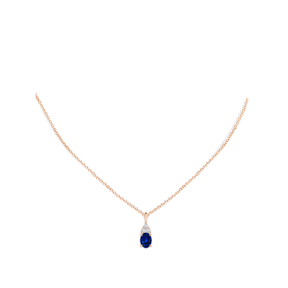 8x6mm AAAA Oval Sapphire Solitaire Pendant with Trio Diamond in Rose Gold pen