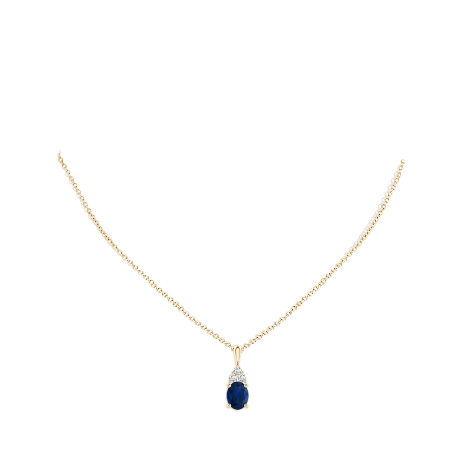 9x7mm AA Oval Sapphire Solitaire Pendant with Trio Diamond in Yellow Gold pen