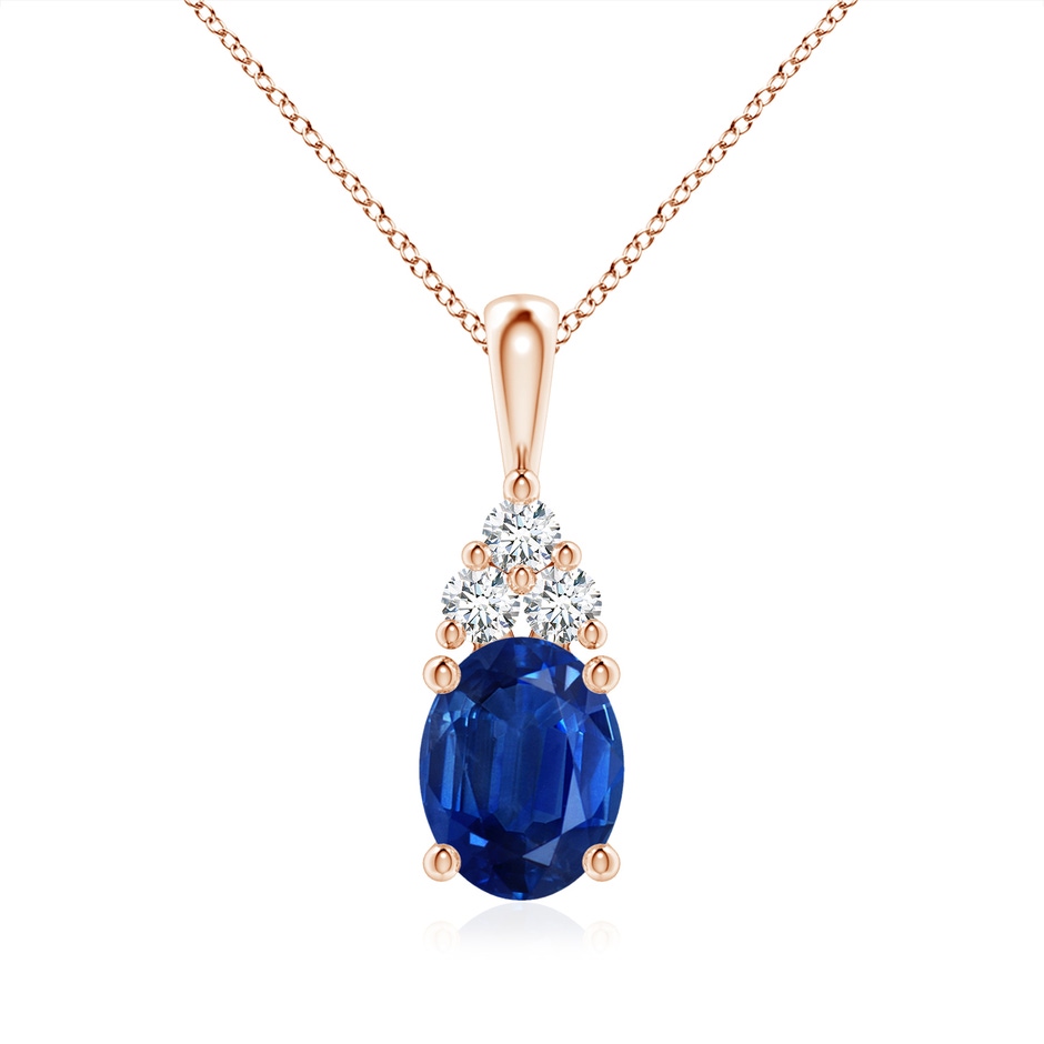 9x7mm AAA Oval Sapphire Solitaire Pendant with Trio Diamond in Rose Gold 