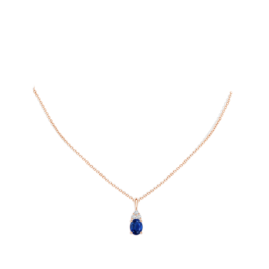 9x7mm AAA Oval Sapphire Solitaire Pendant with Trio Diamond in Rose Gold pen