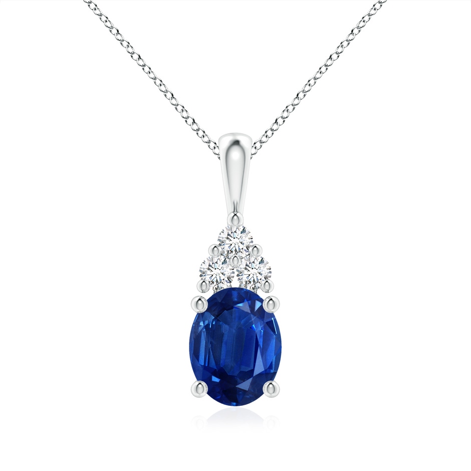 9x7mm AAA Oval Sapphire Solitaire Pendant with Trio Diamond in S999 Silver 