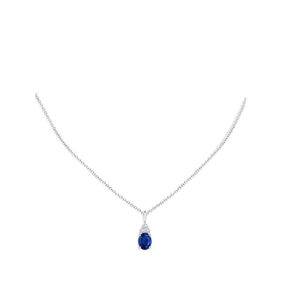 9x7mm AAA Oval Sapphire Solitaire Pendant with Trio Diamond in White Gold pen