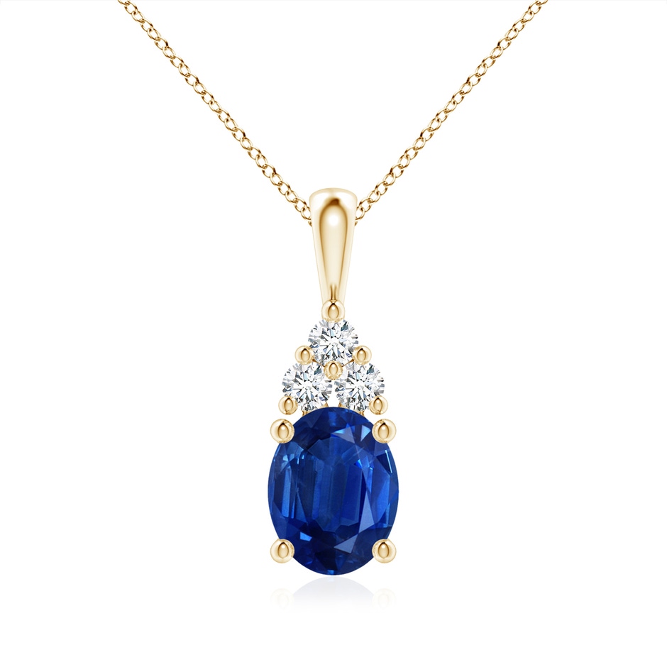 9x7mm AAA Oval Sapphire Solitaire Pendant with Trio Diamond in Yellow Gold 