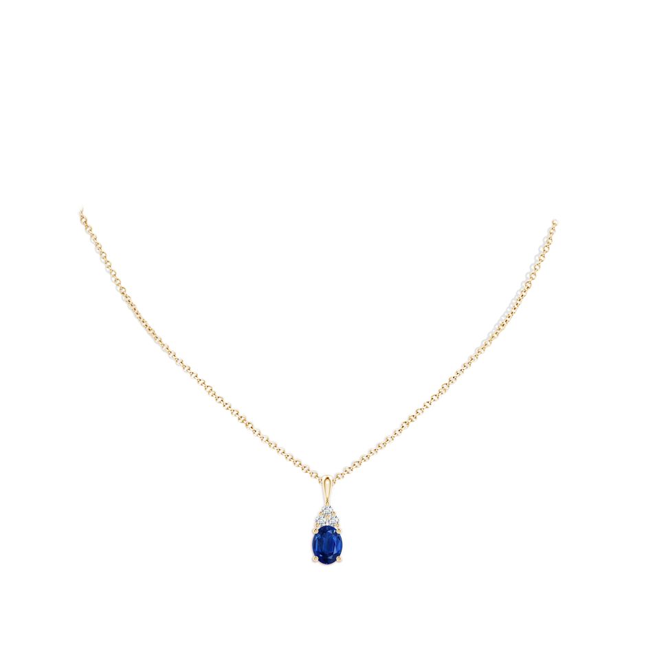 9x7mm AAA Oval Sapphire Solitaire Pendant with Trio Diamond in Yellow Gold pen