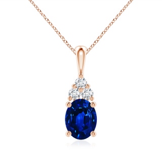 9x7mm AAAA Oval Sapphire Solitaire Pendant with Trio Diamond in Rose Gold