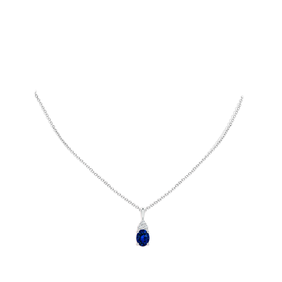 9x7mm Lab-Grown Oval Sapphire Solitaire Pendant with Trio Diamond in White Gold pen